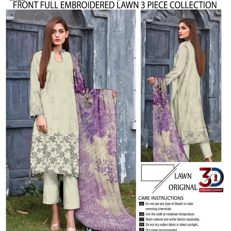 Boring Embroidered Shirt Embroidered Boring Back & Bazo, with Diamond Slub Printed Dupatta and Dyed Cotton Trouser 3PC  10 Suits Set Rs. 32500 only  A High Quality Product   what's App 0342-5977722