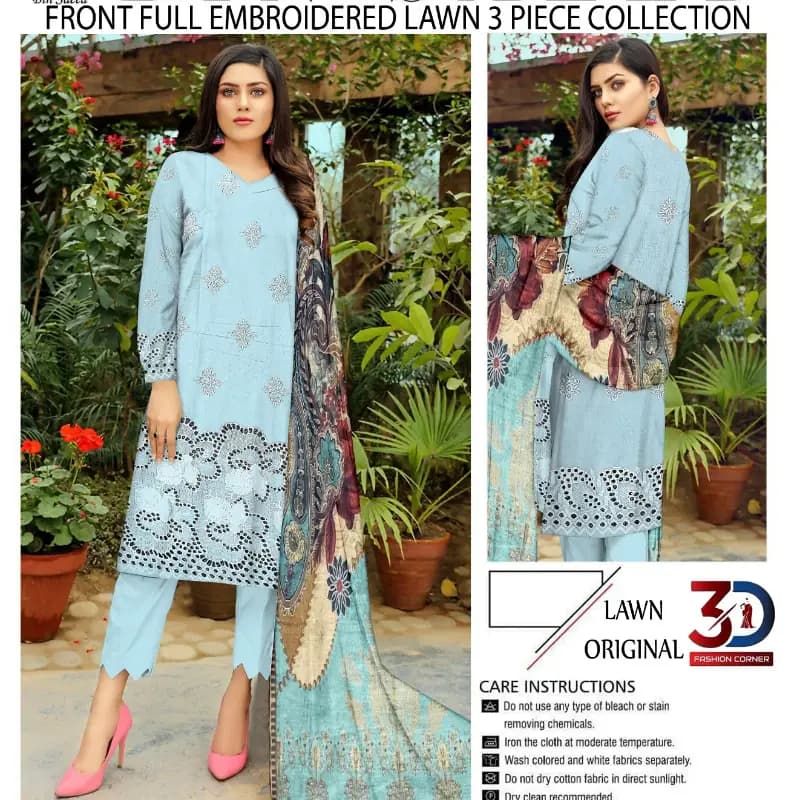Boring Embroidered Shirt Embroidered Boring Back & Bazo, with Diamond Slub Printed Dupatta and Dyed Cotton Trouser 3PC  10 Suits Set Rs. 32500 only  A High Quality Product   what's App 0342-5977722