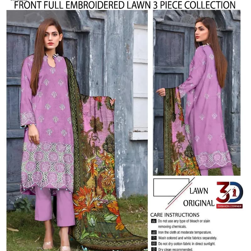 Boring Embroidered Shirt Embroidered Boring Back & Bazo, with Diamond Slub Printed Dupatta and Dyed Cotton Trouser 3PC  10 Suits Set Rs. 32500 only  A High Quality Product   what's App 0342-5977722