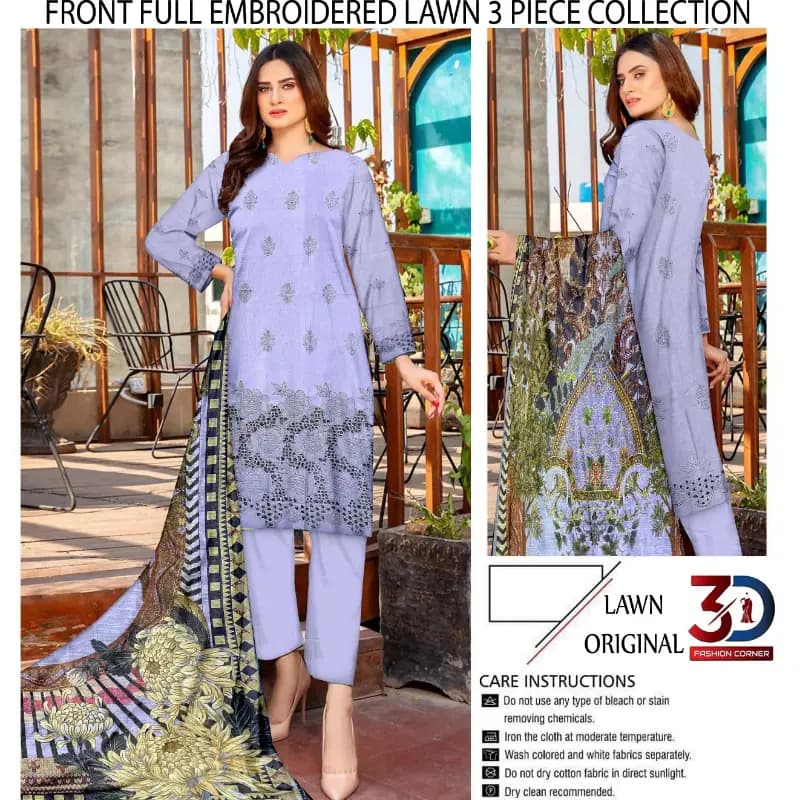 Boring Embroidered Shirt Embroidered Boring Back & Bazo, with Diamond Slub Printed Dupatta and Dyed Cotton Trouser 3PC  10 Suits Set Rs. 32500 only  A High Quality Product   what's App 0342-5977722