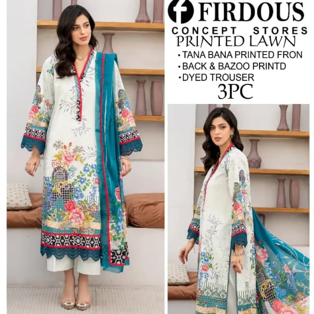 Doria (Tana Bana) Digital Printed Lawn 3pc With Dyed Trouser
