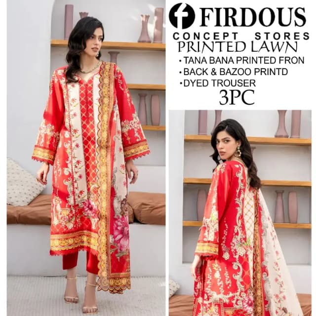 Doria (Tana Bana) Digital Printed Lawn 3pc With Dyed Trouser