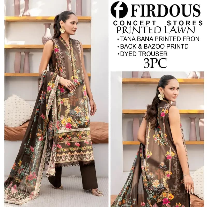 Doria Lawn (Tana Bana) Digital Printed Lawn 3pc With Dyed Trouser