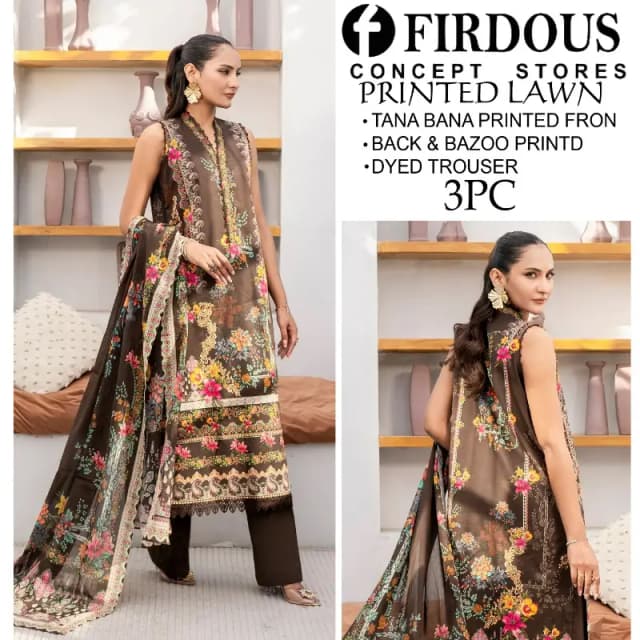 Doria Lawn (Tana Bana) Digital Printed Lawn 3pc With Dyed Trouser