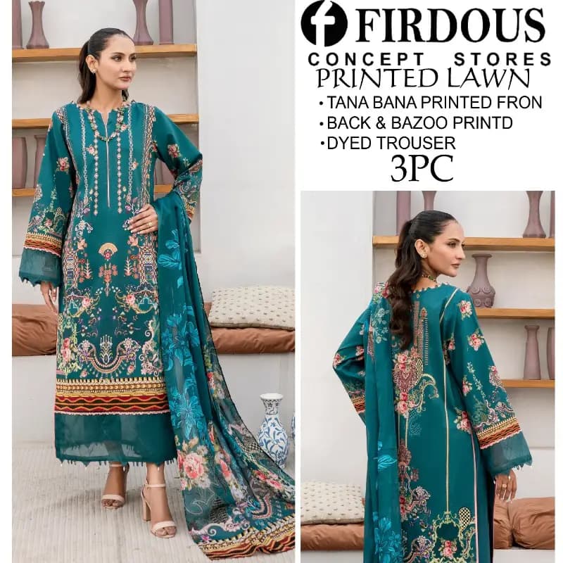Doria (Tana Bana) Printed 90.70 Lawn 3pc With Dyed Trouser