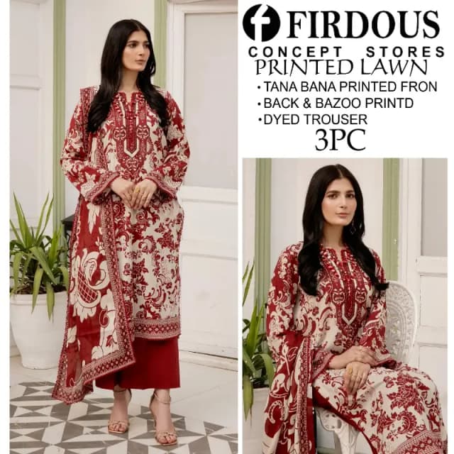 Doria Lawn (Tana Bana) Digital Printed Lawn 3pc With Dyed Trouser