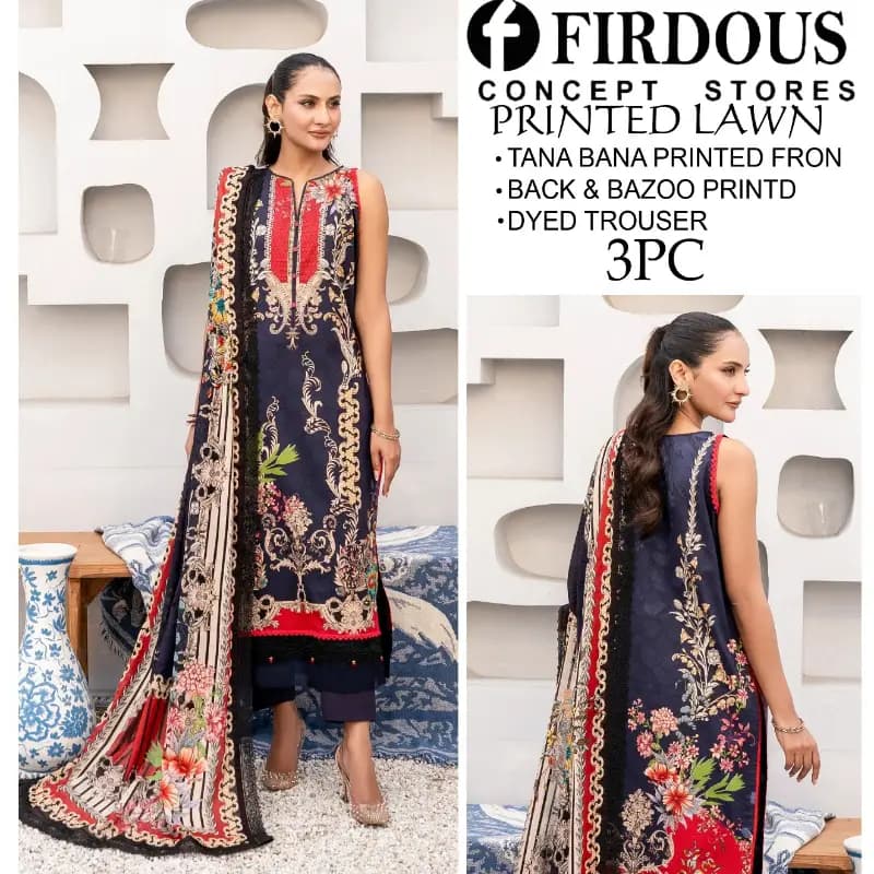 Doria Lawn (Tana Bana) Digital Printed Lawn 3pc With Dyed Trouser