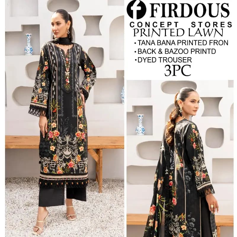 Doria Lawn (Tana Bana) Digital Printed Lawn 3pc With Dyed Trouser