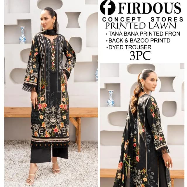 Doria Lawn (Tana Bana) Digital Printed Lawn 3pc With Dyed Trouser