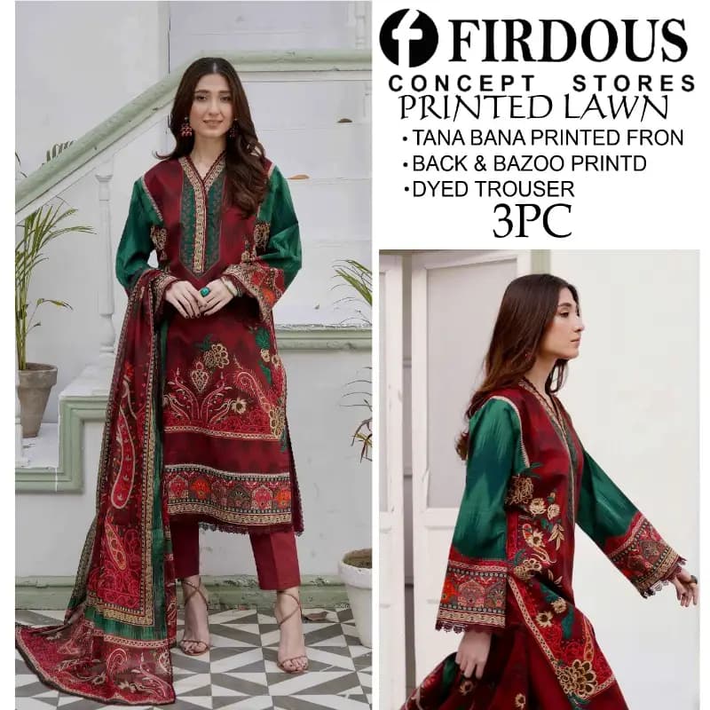 Doria Lawn (Tana Bana) Digital Printed Lawn 3pc With Dyed Trouser