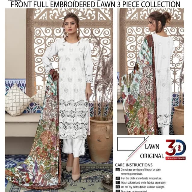 Boring Embroidered Shirt Embroidered Boring Back & Bazo, with Diamond Slub Printed Dupatta and Dyed Cotton Trouser 3PC 10 Suits Set Rs. 32500 only A High Quality Product what's App 0342-5977722