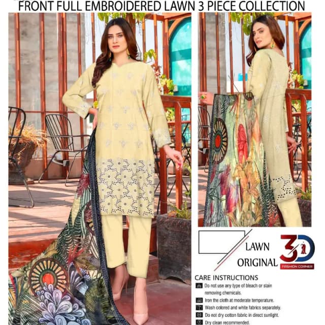 Boring Embroidered Shirt Embroidered Boring Back & Bazo, with Diamond Slub Printed Dupatta and Dyed Cotton Trouser 3PC 10 Suits Set Rs. 32500 only A High Quality Product what's App 0342-5977722