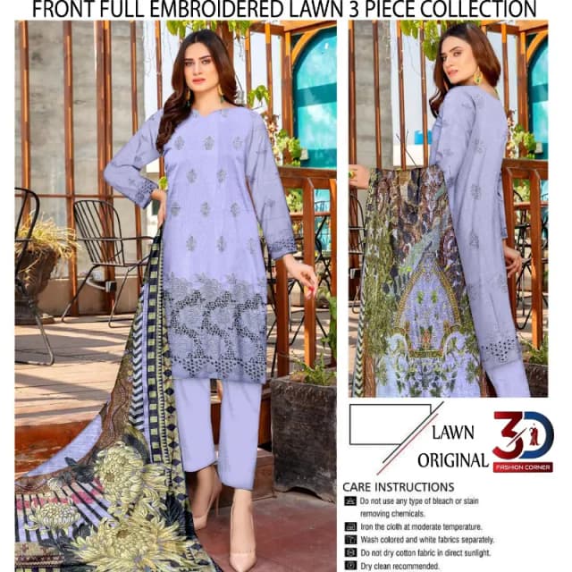 Boring Embroidered Shirt Embroidered Boring Back & Bazo, with Diamond Slub Printed Dupatta and Dyed Cotton Trouser 3PC 10 Suits Set Rs. 32500 only A High Quality Product what's App 0342-5977722